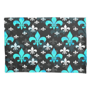 Housse D'oreillers Fleur De Lis Blanc Bleu