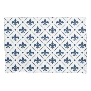 Housse D'oreillers Fleur De Lis bleu foncé motif sur arrière - plan b