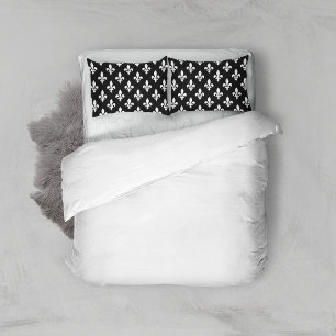 Housse D'oreillers Fleur de Lis Motif, Royal French, Blanc sur Noir