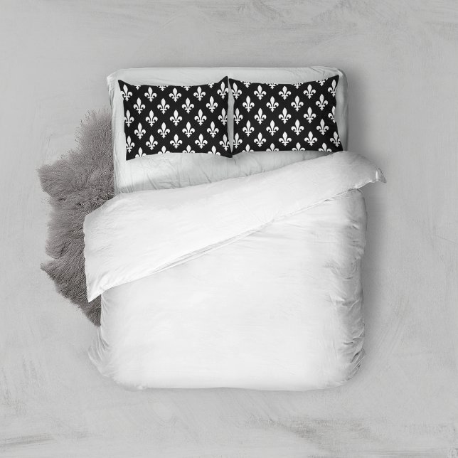 Housse D'oreillers Fleur de Lis Motif, Royal French, Blanc sur Noir (Créateur téléchargé)