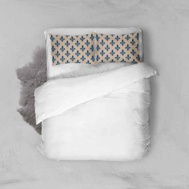 Housse D'oreillers Fleur de Lis Motif, Royal French Blue sur Crème (Créateur téléchargé)
