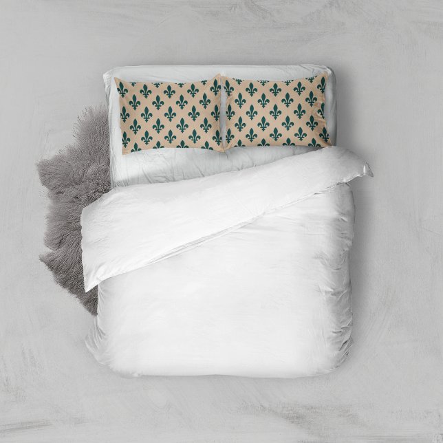 Housse D'oreillers Fleur de Lis Motif, Royal French Green on Cream (Créateur téléchargé)