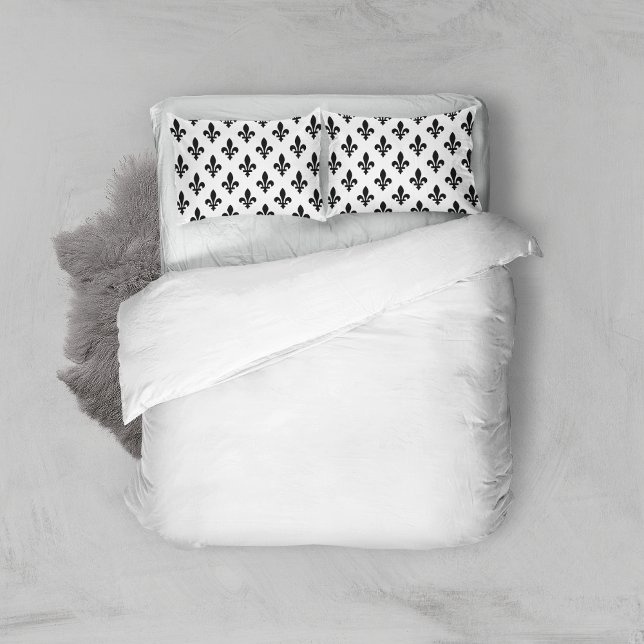 Housse D'oreillers Fleur de Lis Motif, Royal French, Noir sur Blanc (Créateur téléchargé)