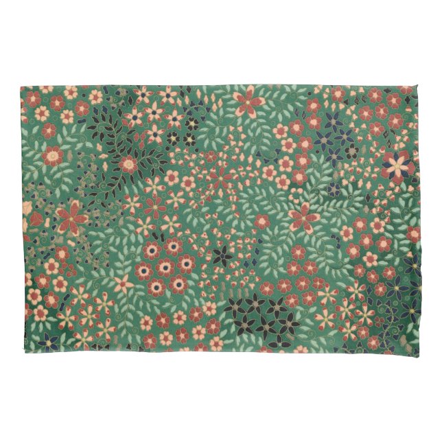 Housse D'oreillers Fleur japonaise verte Flore traditionnelle arrière (devant)