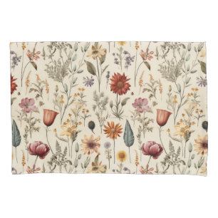 Housse D'oreillers Fleur sauvage séchée vintage bordeaux rose jaune