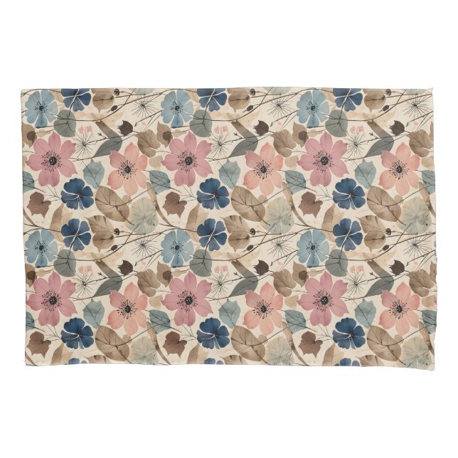Housse D'oreillers Fleurs 1950 en rose Dusty, bleu (devant)