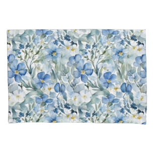Housse D'oreillers Fleurs Bleues Blancs Aquarelle Chic