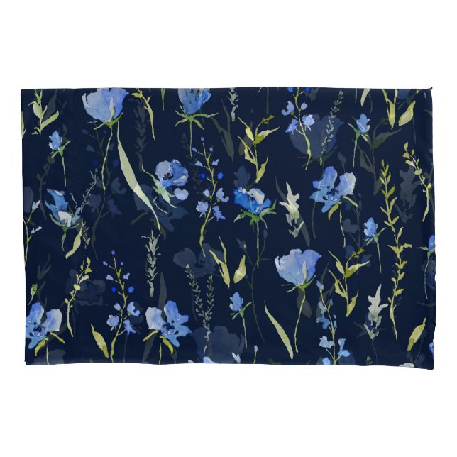 Housse D'oreillers Fleurs bleues rustiques : Illustration botanique. (devant)