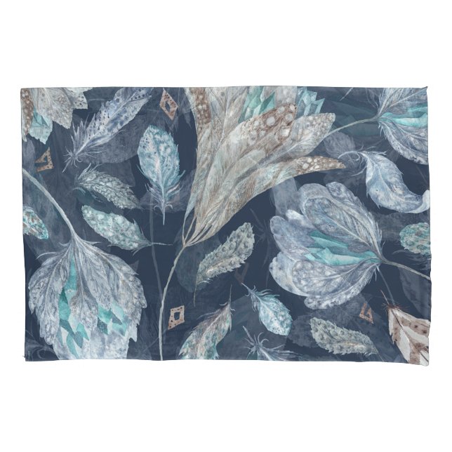 Housse D'oreillers Fleurs Boho Chic : Aquarelle bleu foncé P (devant)