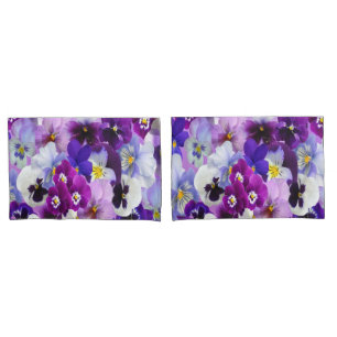 Housse D'oreillers Fleurs de pensée florales violettes bleues blanche