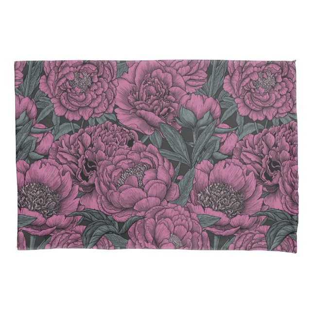 Housse D'oreillers Fleurs de pivoines violettes (devant-gauche)
