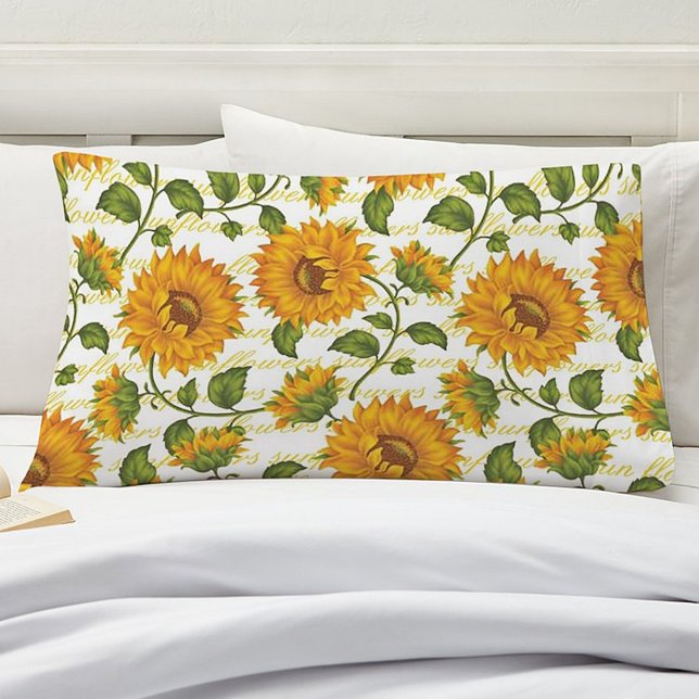 Housse D'oreillers Fleurs de soleil et texte (Créateur téléchargé)