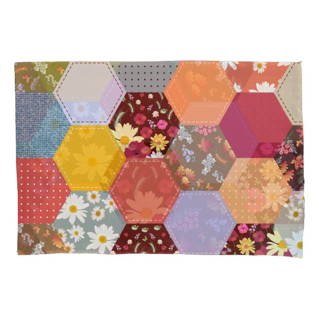 Housse D'oreillers Fleurs d'hexagone colorées Design de revêtement (devant)