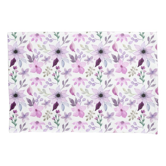 Housse D'oreillers Fleurs florales violettes pastel rose (devant)