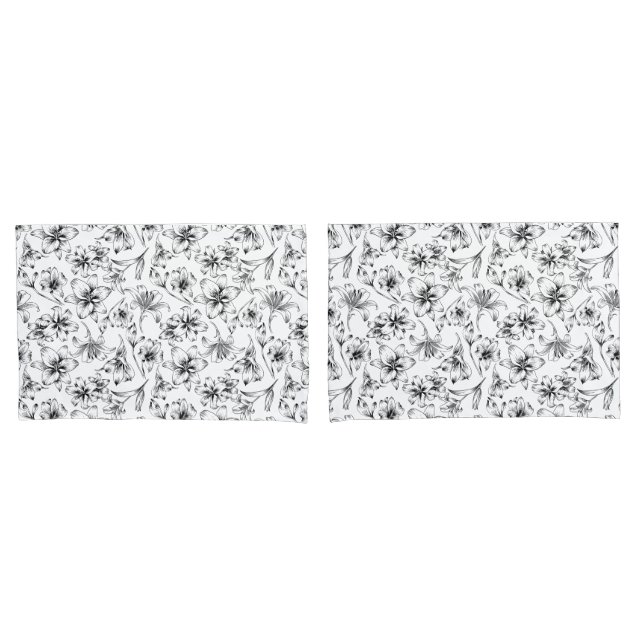 Housse D'oreillers Fleurs Lys Noires (devant-Set)