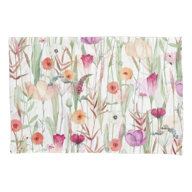 Housse D'oreillers Fleurs Sauvages Aquarelle Conception transparente (devant)