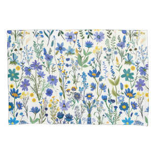 Housse D'oreillers Fleurs sauvages de Jardin Bleu Rustique