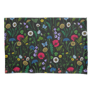 Housse D'oreillers Fleurs sauvages en noir
