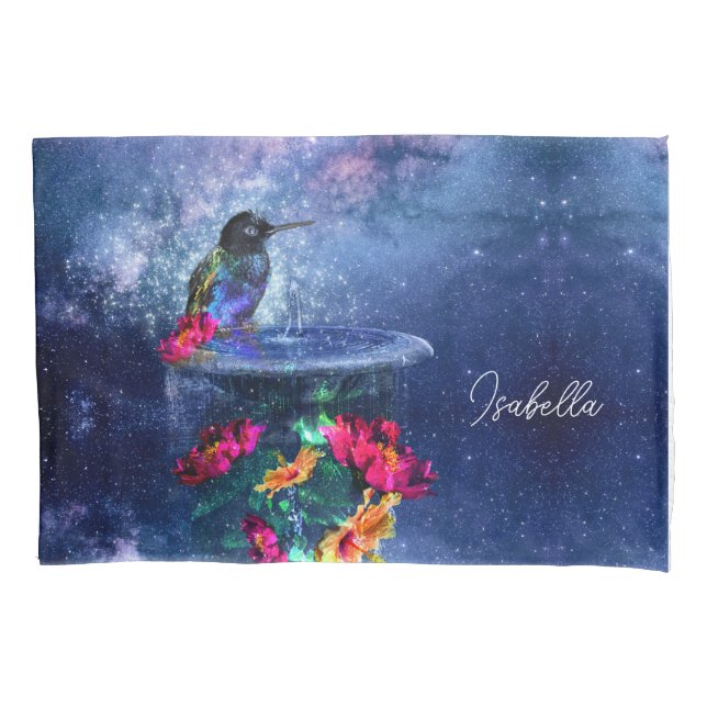 Housse D'oreillers Fleurs tropicales, colibri, papillon et étoiles (devant)