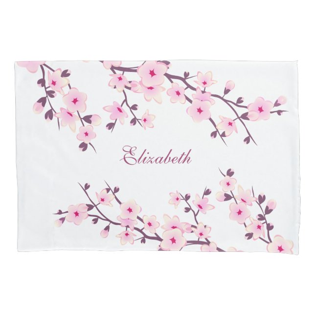 Housse D'oreillers Floral Fleurs de cerisier Monogramme rose Coussin  (devant)