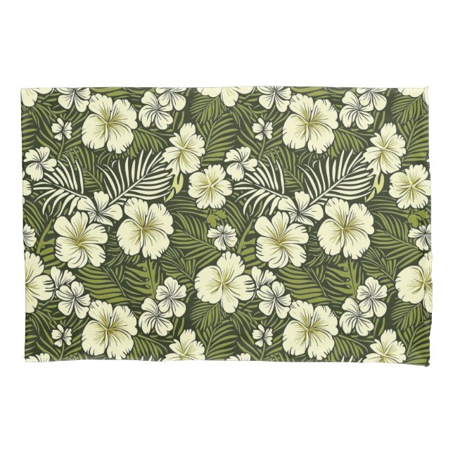 Housse D'oreillers Flore tropicale jaune et verte (devant)