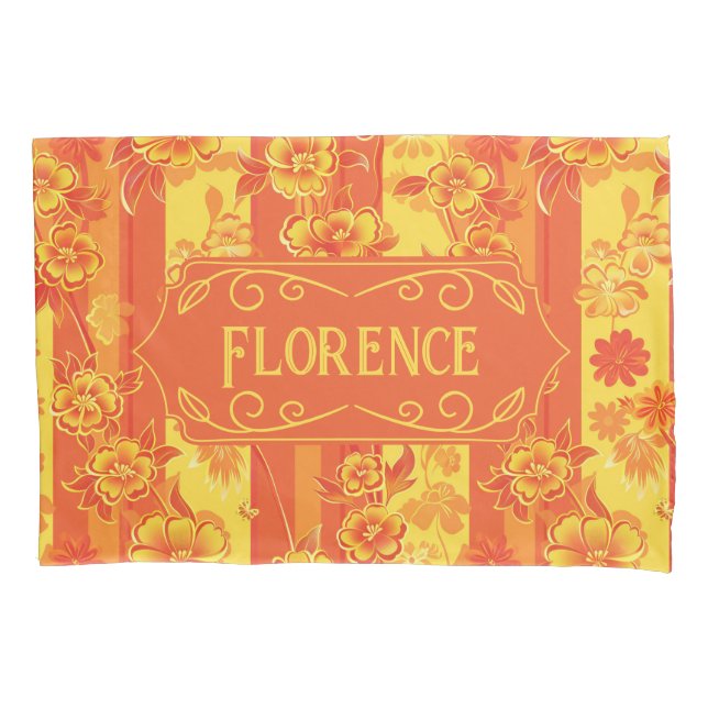 Housse D'oreillers Florence Floral jaune et orange (devant)