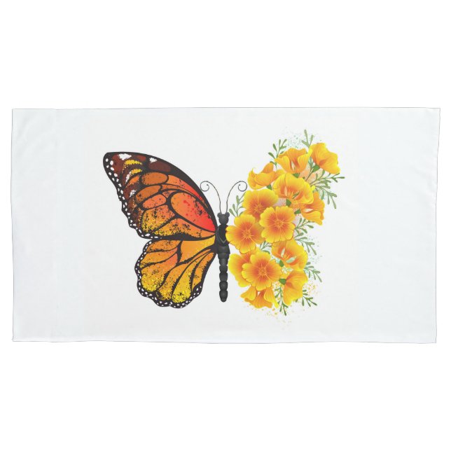Housse D'oreillers Flower Butterfly with Yellow California Poppy (devant-gauche)