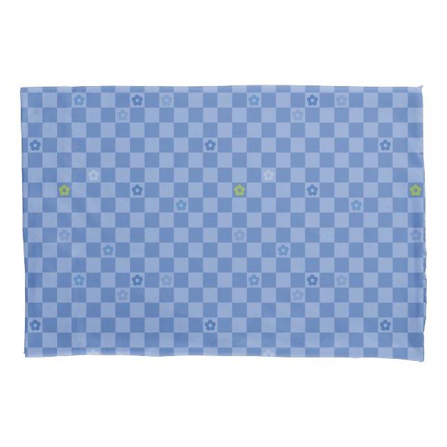 Housse D'oreillers Flower Checkered Pattern No. 01 - Light Blue (devant)