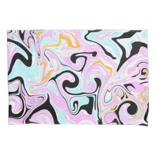 Housse D'oreillers Fluid Art Cotton Bonbon rose, Turquoise, noir et o