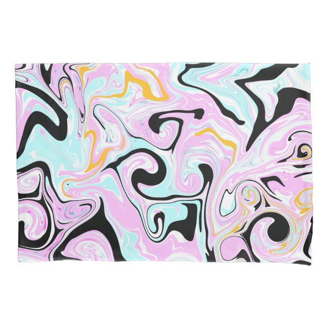 Housse D'oreillers Fluid Art Cotton Bonbon rose, Turquoise, noir et o (devant)