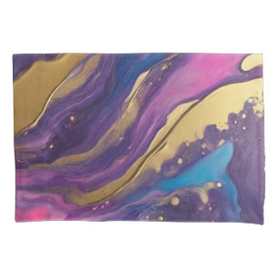 Housse D'oreillers Flux Abstrait bleu-bleu violet rose et or-