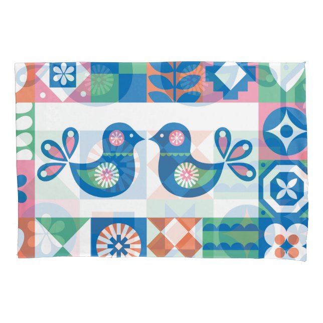 Housse D'oreillers Folklore Floral Card : Design scandinave. (devant)