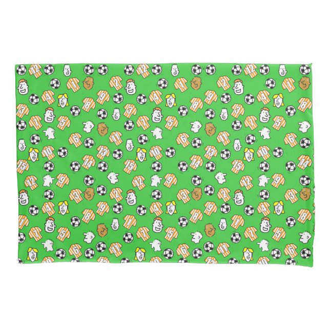 Housse D'oreillers Footballs, Chemises à rayures orange & Fans (devant)