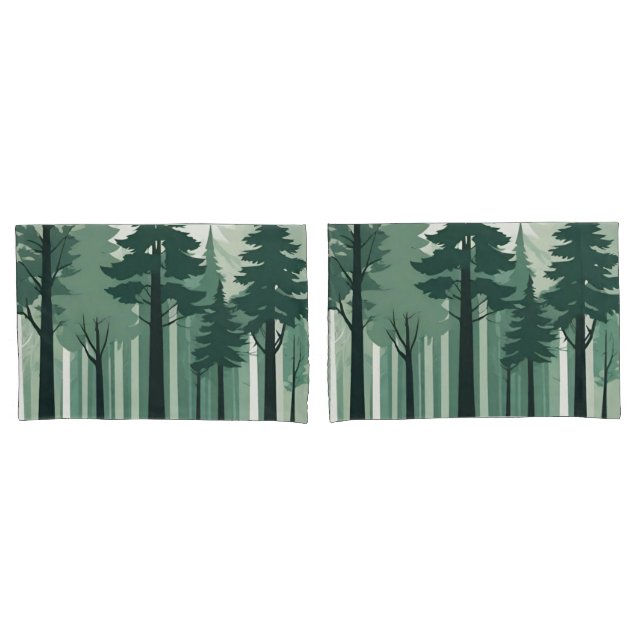 Housse D'oreillers Forêt Silhouette tranquille (devant-Set)