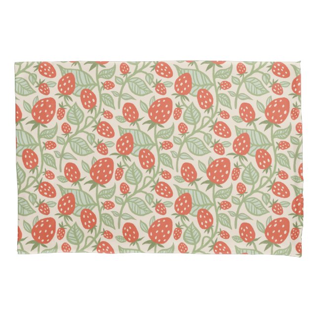 Housse D'oreillers Fraises rouges et feuilles verts motif (devant)