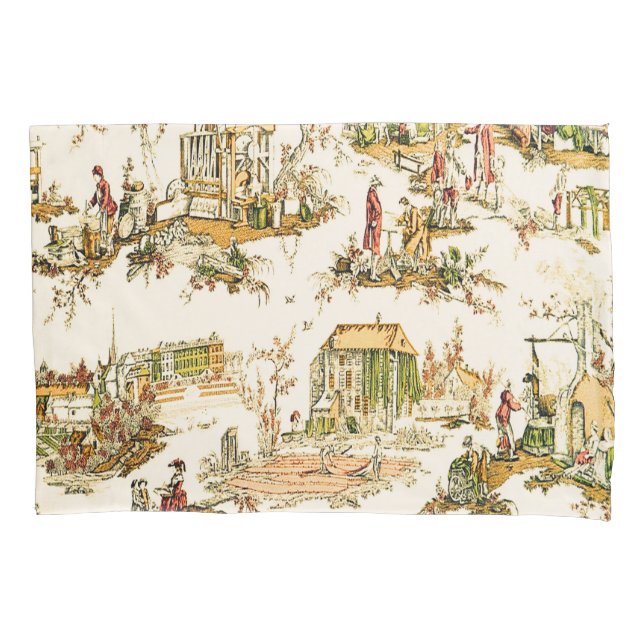 Housse D'oreillers Français Creme Toile Chinoiserie Style Rustique (devant)