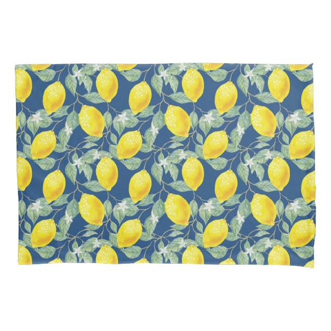 HOUSSE D'OREILLERS FRUITS DE CITRON DANS LE BLEU CAMPAGNARD (devant)