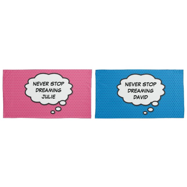 Housse D'oreillers Fun Personnalisé N'ARRÊTE JAMAIS DE RÊVER Bleu ros (devant-Set)