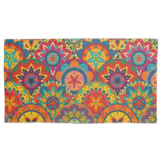 Housse D'oreillers Funky Retro couleur Motif Mandala (devant)