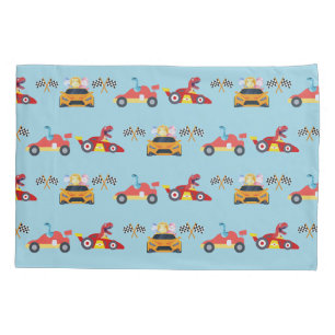 Housse D'oreillers Funny Dinosaur voiture de course garçon anniversai