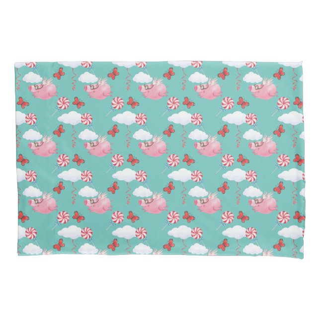 Housse D'oreillers Funny Flying Pig Motif (devant)