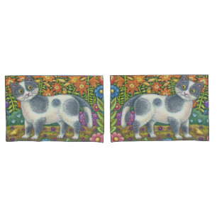 Housse D'oreillers Fuzzy Wuzzy Kitten FOLK ART CAT PILLOWCATS Set