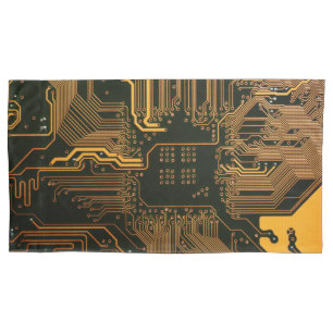 Housse D'oreillers Geek Sortie carte circuit électronique orange PCB