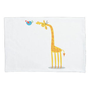 Housse D'oreillers Girafe et oiseau mignons de bande dessinée