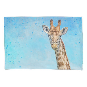 Housse D'oreillers Giraffe curieuse avec Ciel de Confetti Bleu