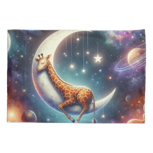 Housse D'oreillers Giraffe de bébé céleste dormant sur la lune et les