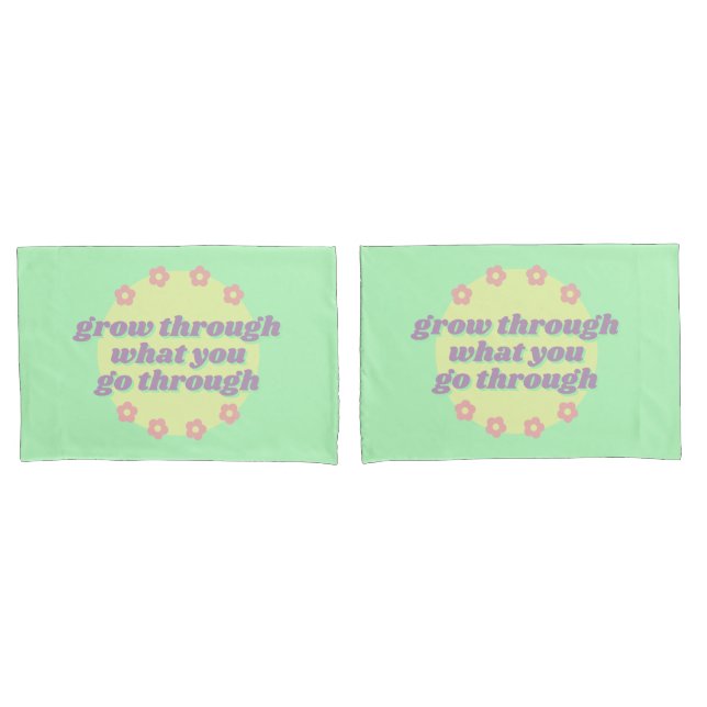 Housse D'oreillers Girly Boho Pastel Green Citation Fleurs Rétro (devant-Set)