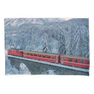 Housse D'oreillers Glace et neige Train Express Red Bernina Suisse