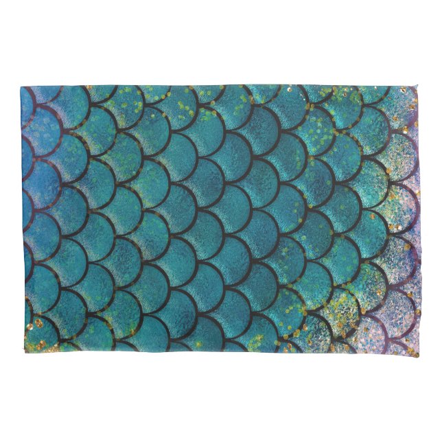 Housse D'oreillers Glam Mermaid Balances de poisson Turquoise violet  (devant)