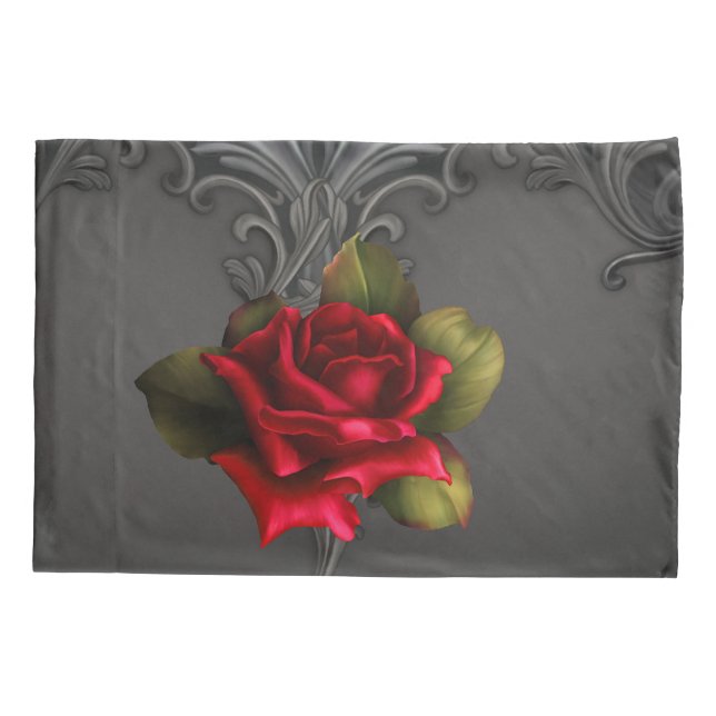 Housse D'oreillers Glamour gothique Rouge Rose Noir Glam ornemental (Dos)